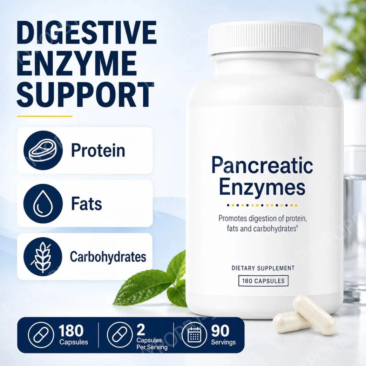 Integratore di enzimi digestivi 180 capsule Miscela di enzimi pancreatici proteasi amilasi lipasi supporta la digestione di proteine, grassi e carboidrati — image 2