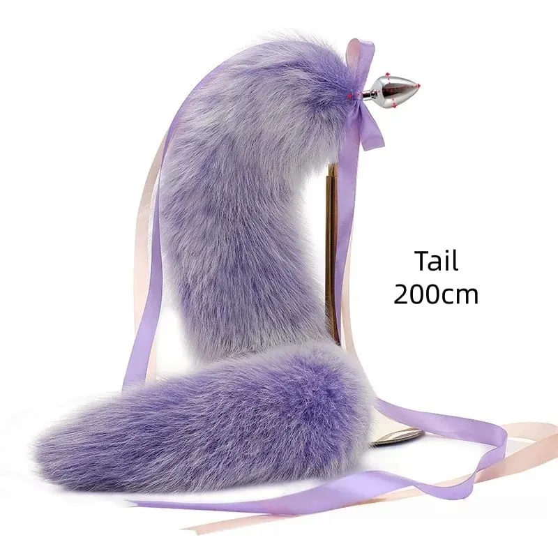 200 cm měkký anální kolík z pravé kožešiny Fox ocas s děleným designem kovový anální kolík pro ženy Cosplay Kostýmy Flirt Smyslové sexuální hračky — image 13