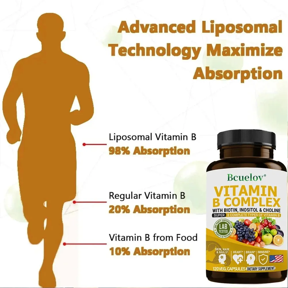 Vitamin B Complex - B1 B2 B3 B5 B6 B7 B9 B12 Biotin Choline Niacin - Brain Skin Hair Nervous System Immunity Metabolism — image 5