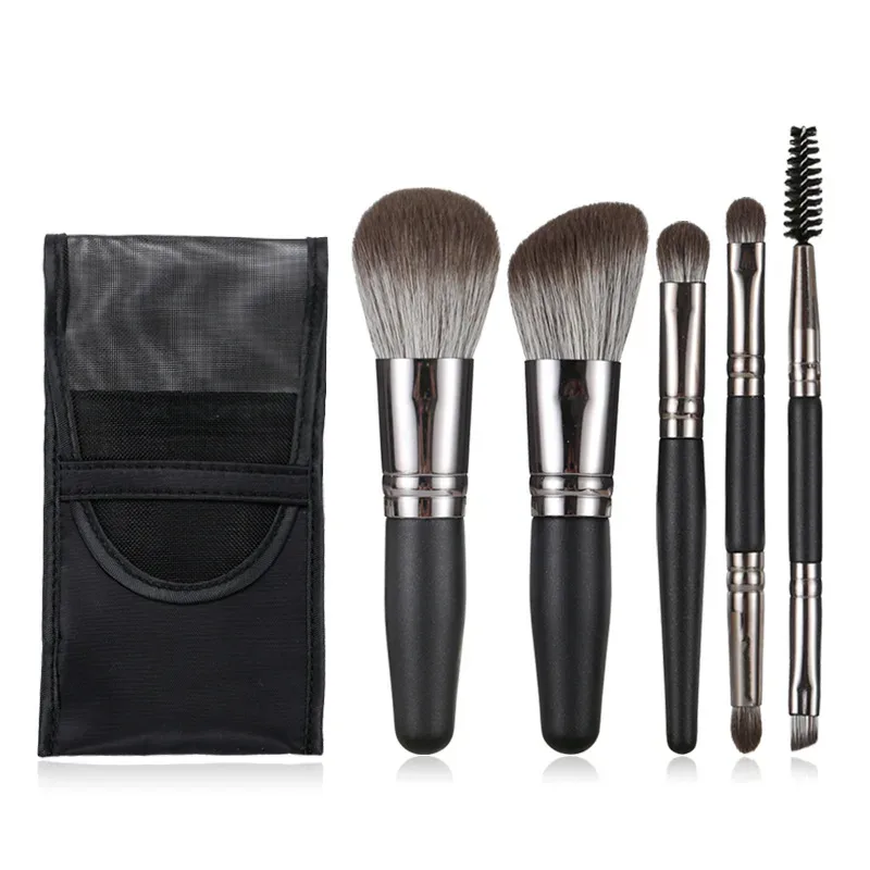 Ensemble de Mini pinceaux de maquillage, 5 pièces, ombre à paupières, fond de teint, poudre, correcteur de cils, lèvres, Blush, poils naturels, ensemble Portable de voyage
