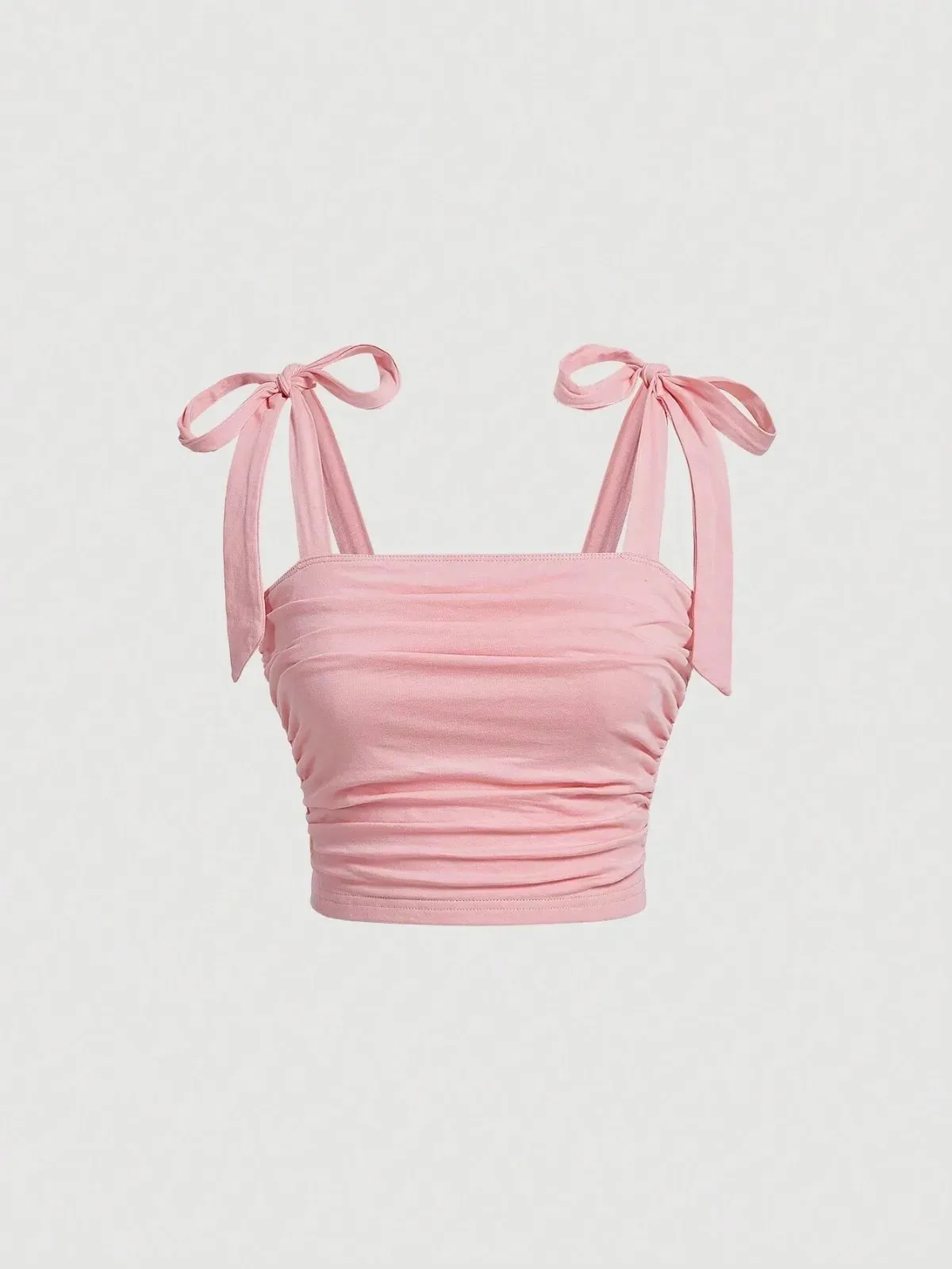 Chắc Chắn Thắt Vai Vải Xếp Dây Đeo Rộng Slim Fit Crop Top Nữ Mùa Hè 2025 Y2K Quần Áo Hồng Hở Lưng Cami Top Dạo Phố — image 12