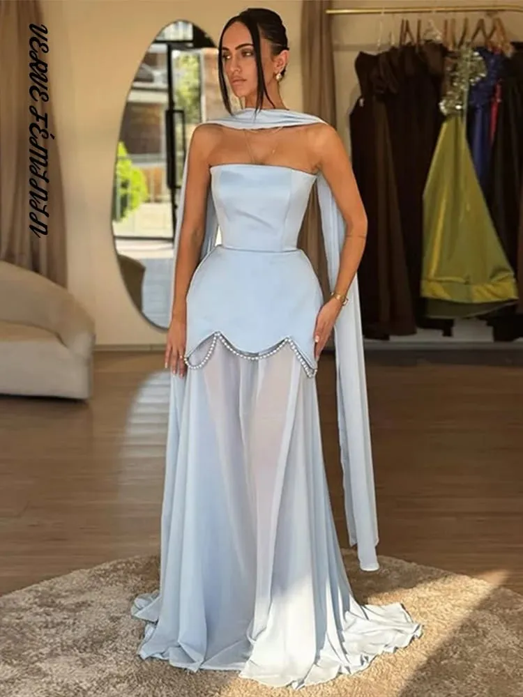 Pakaian Petang Wanita Jala Perca Pakaian Panjang Tanpa Tali Tali Reben Wanita Elegan Tanpa Lengan Tanpa Belakang Pinggang Cinching Vestido Baru — image 4
