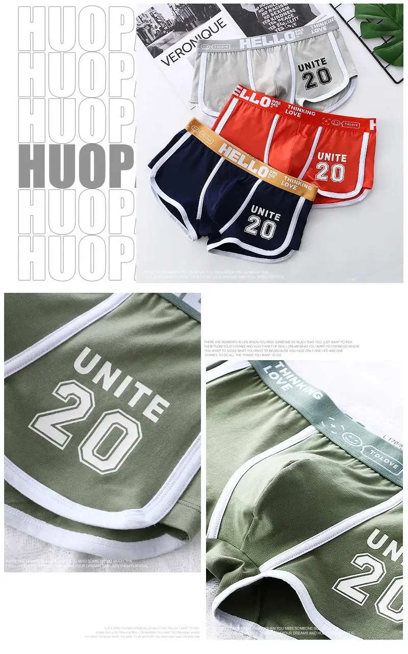 Boxer de sport en coton pour hommes, sous-vêtements surdimensionnés, couleur unie, mode jeunesse, culotte de sport confortable et respirante, 1/3 pièces — image 10