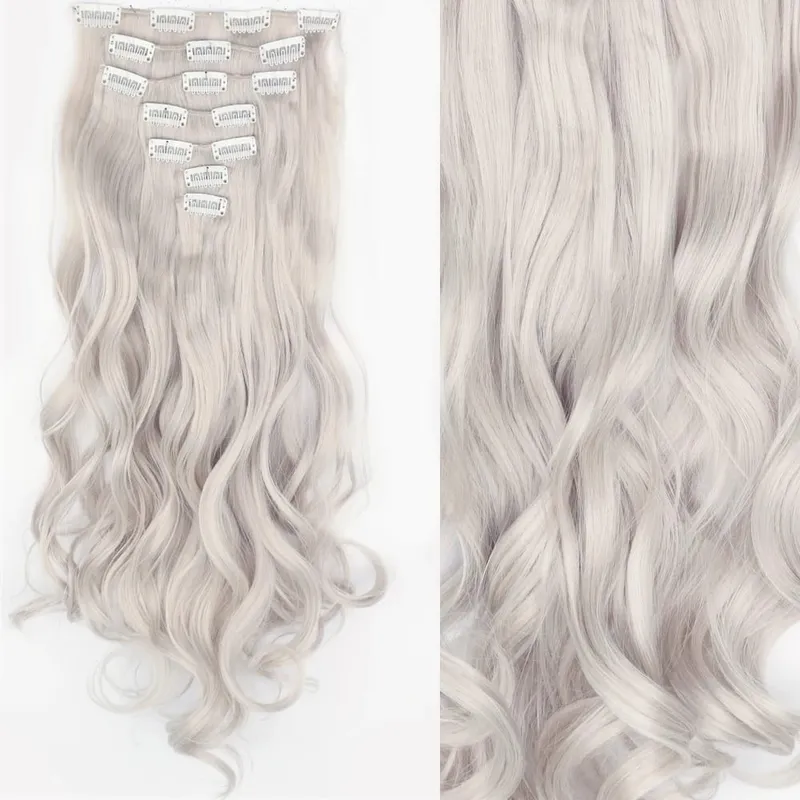 16 Clips 7Pcs/Set Hair Extensions Long Wavy Hairstyle Natural Synthetic Black Blonde Hairpieces Heat Resistant For Women — image 29