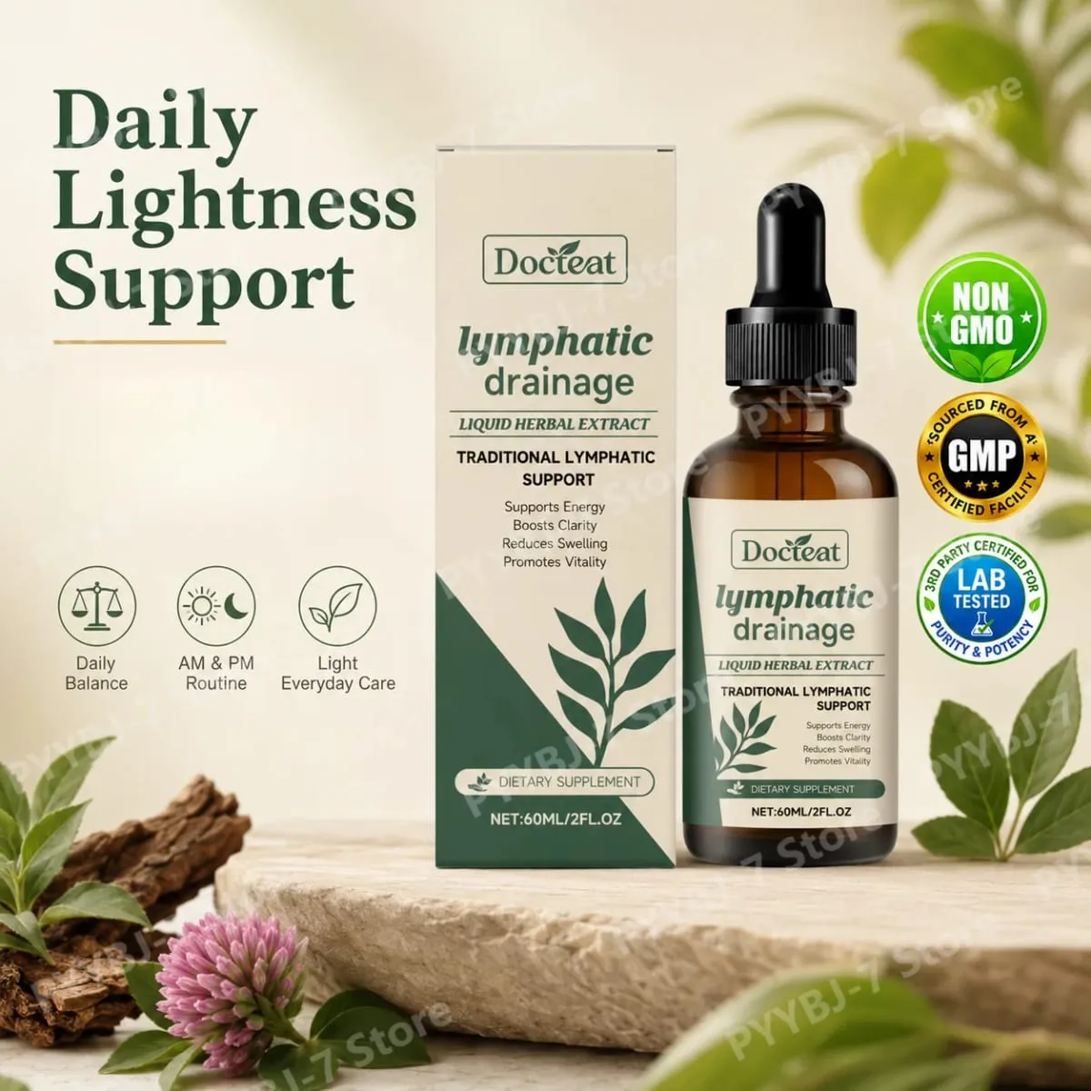 림프 배수 방울 60ml 도움 팽창 완화 면역 체계 건강 추출물(식칼 포함) Red Clover Stillingia Prickly Ash — image 1