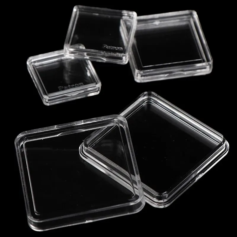 Conteneurs de protection carrés en plastique transparent, 10 pièces, étui pour jetons, support de jeu de société, boîtes de collection de cartes, tendance — image 6