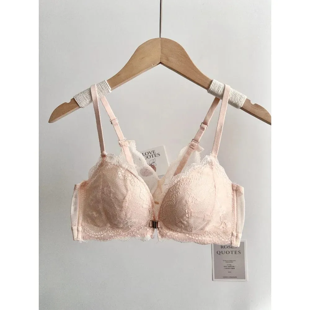 Set reggiseno in pizzo da donna con busto piccolo chiusura frontale senza fili bellissimo reggiseno push-up sul retro morbido intimo quotidiano taglia 32‑38AB — image 2