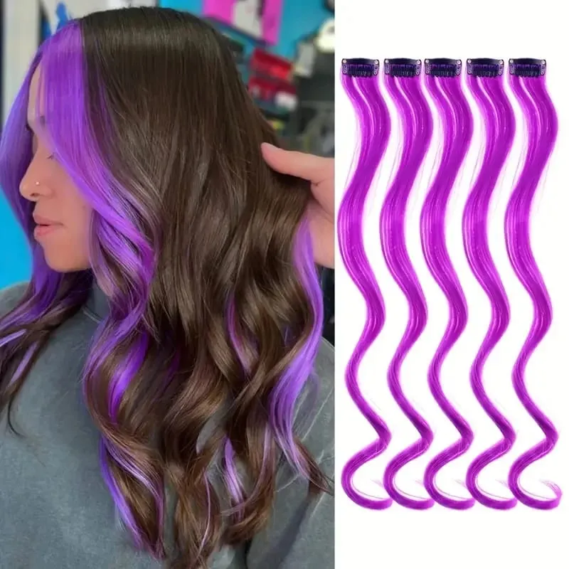 5 Stücke Farbige Haarverlängerungen Party Highlights Lockiges Wellenförmiges Haarteil Clip In Synthetische Streak Für Mädchen Frauen Halloween Perücke — image 9