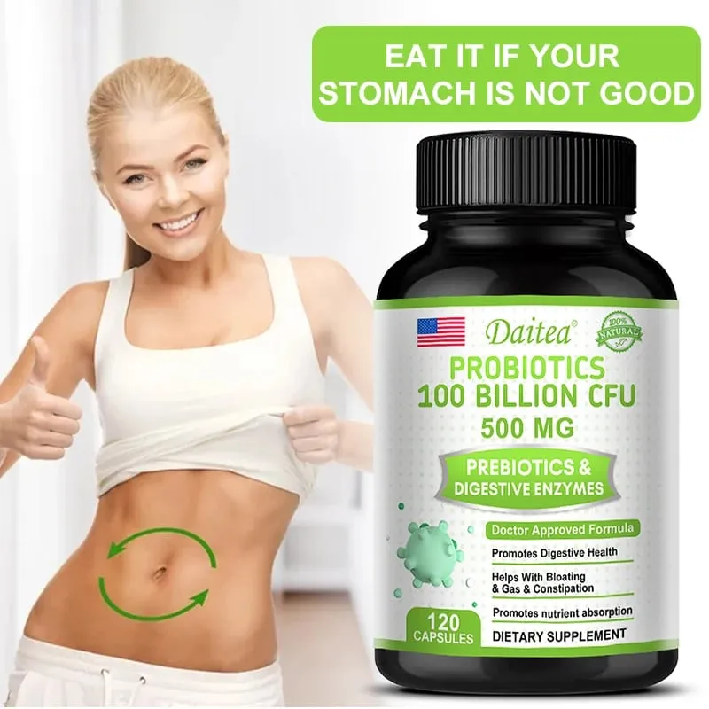 Probiotici 100 miliardi di CFU con prebiotici ed enzimi digestivi Salute dell'intestino Digestione Sollievo dal gonfiore e supporto immunitario — image 2
