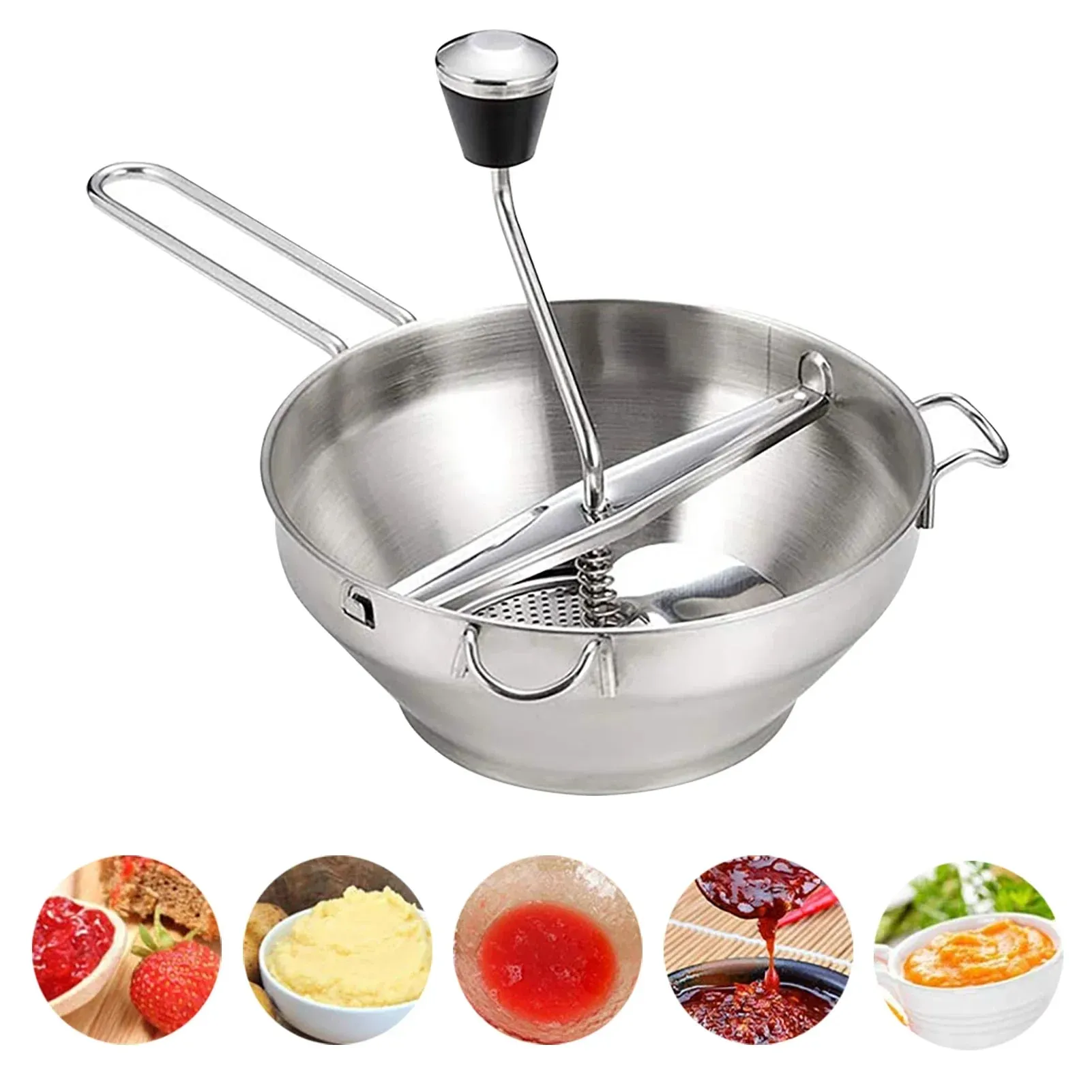 Stainless Rotary Food Mill Multifunctional Jams Mill with 3 Discs Durable Food Manual Grinder Vegetable Mud