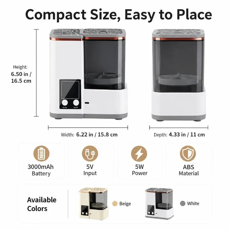 Máquina portátil de limpieza de brochas de maquillaje, lavadora secadora automática, 2 modos de lavado, 2 modos de secado al aire para brochas de belleza, uso doméstico y de viaje — image 2