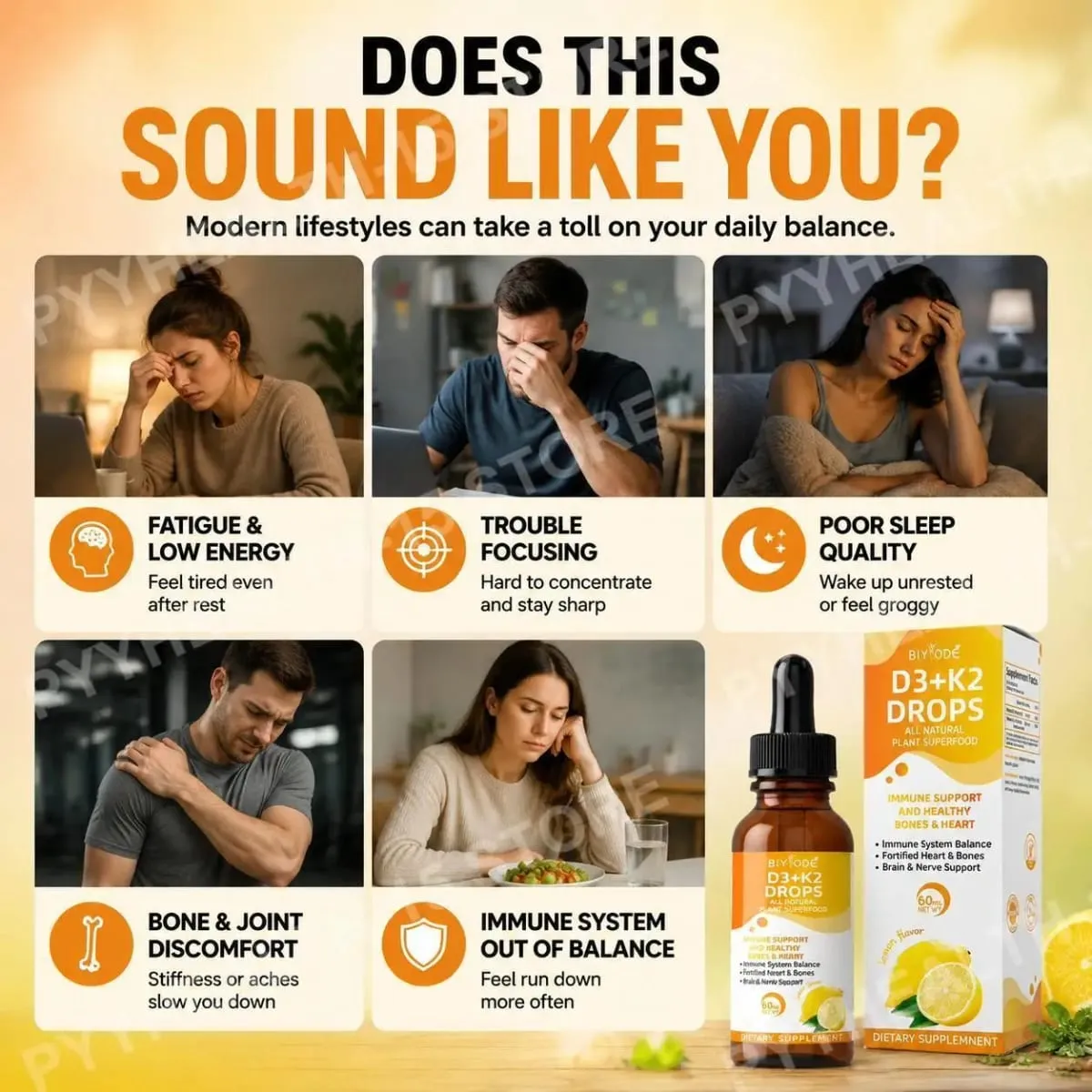 Vitamine D3 K2 Gouttes liquides Absorption du calcium et soutien osseux 1000 UI D3 au goût de citron K2 60 ml 30 portions — image 4