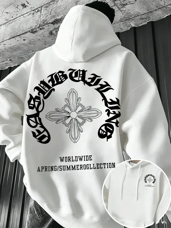 Gorgeous Gothic pattern design men's fall-winter American retro trend dark and mysterious atmosphere-themed hooded sweatshirt.