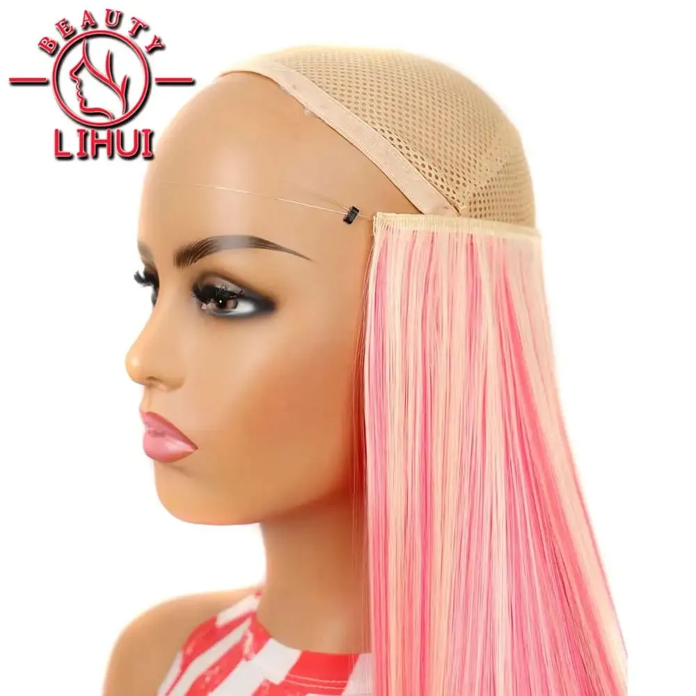 Synthetic Natural Synthetic Hair Extensions 5 Clip In Artificial Fake Ombre Blonde Brown Black Pink Straight False Hair Piece — image 5