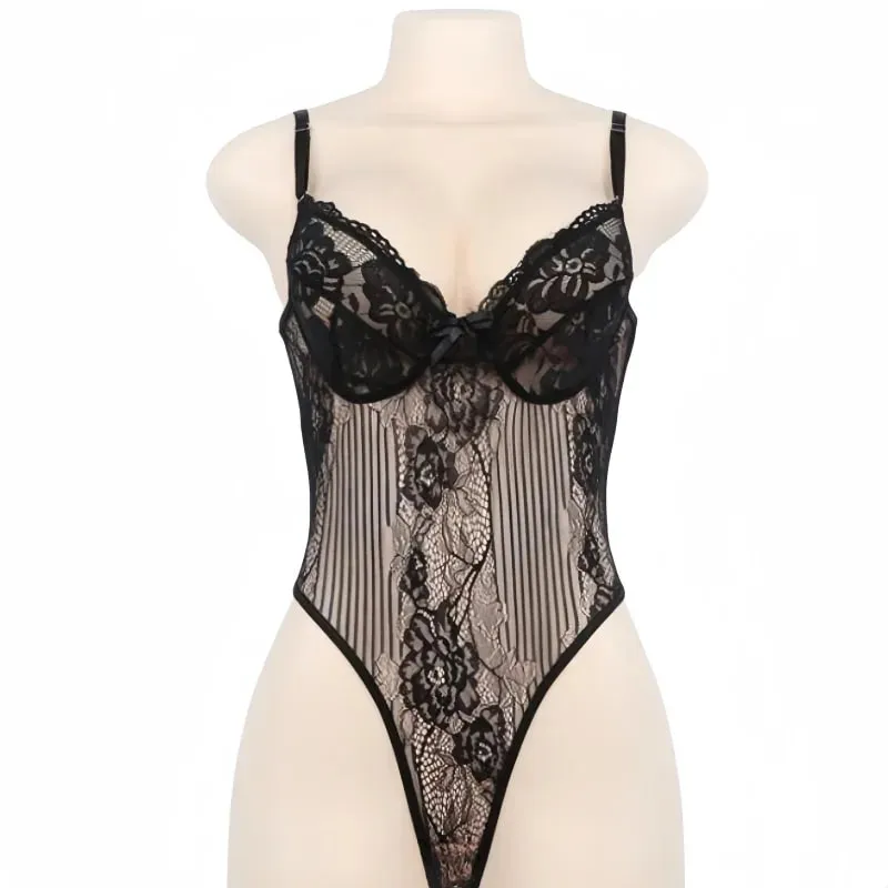 Dantel Kolsuz Kapalı Omuz Kaşkorse Siyah Bodysuits Askı Bodyson Vücut Gömlek Takım Elbise Seksi Kadınlar için Lingerie Tops Artı Boyutu XXL — image 8