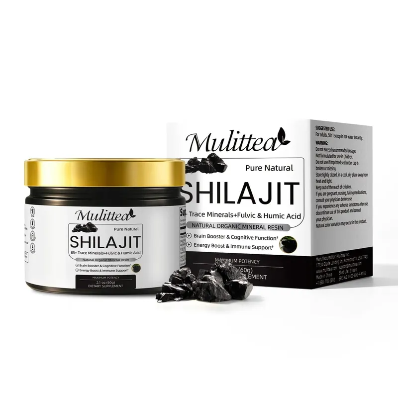 Mulittea مكملات شيلاجيت المعدنية الأصلية عالية النقاء مع 85+ من المعادن النزرة وحمض الفولفيك لقدرة الرجل على التحمل