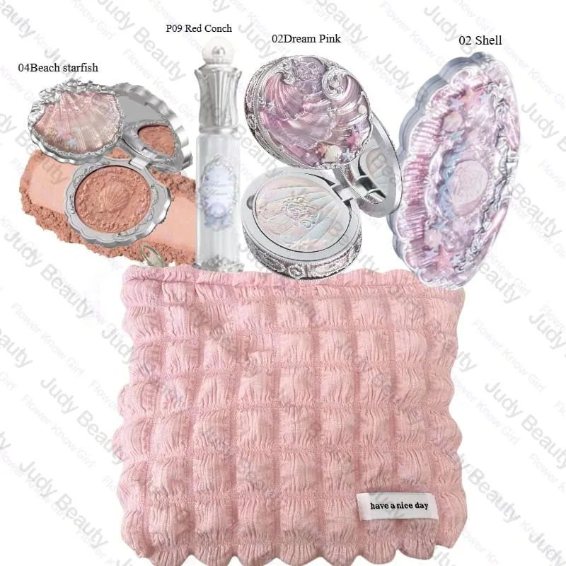 Make-up Flower Knows Set Shell Pearl Series Šestibarevná paleta očních stínů Embosovaná Blusher Shine Lipstick Kit with Bag All In — image 21