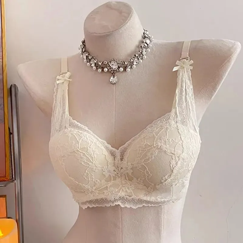 Reggiseno in pizzo con fiocco stile cavezza femminile Push-up imbottito senza ferretto Lingerie interna morbida per busto piccolo da indossare ogni giornoセクシーな — image 8