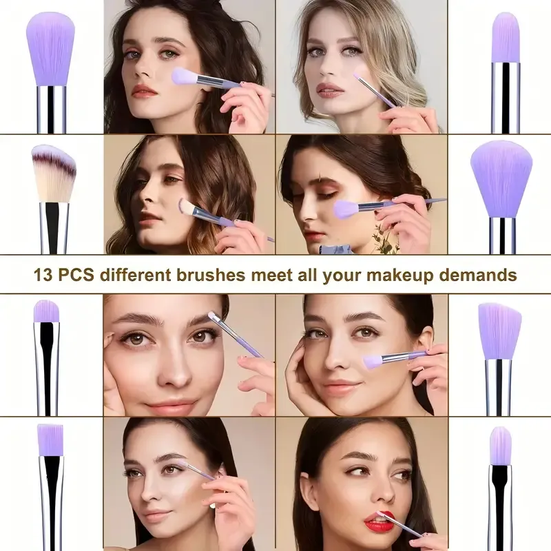 Professiona 13PCS Set Berus Mekap Foundation Eyeshadow Blush Powder Campuran Kosmetik Gebu Lembut Set Lengkap Alat Solekan Wanita