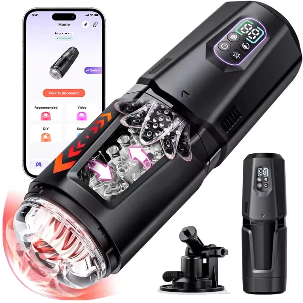 APP Kontrolü Otomatik Sokma Masturbator Fincan 360 ° Dönme Yalama Titreşimli LCD Vakum Penis Pompası Büyütücüler Erkekler için Seks Oyuncakları — image 1