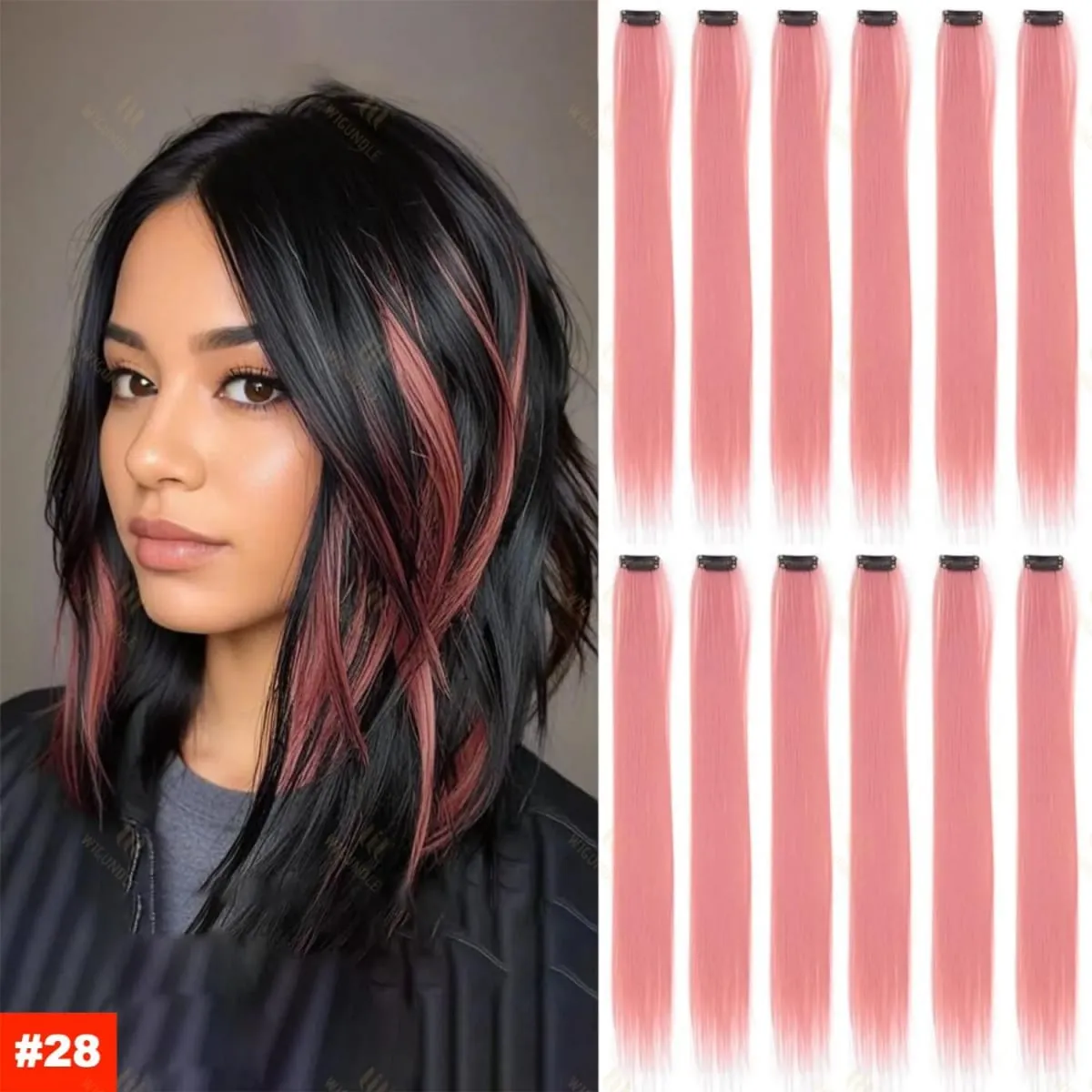 2026 สี Highlight Hair Extensions 22 นิ้วสายรุ้งสังเคราะห์ยาวตรง Hairpieces สีม่วงสีชมพูสีฟ้าสำหรับหญิงสาวเด็ก — image 20