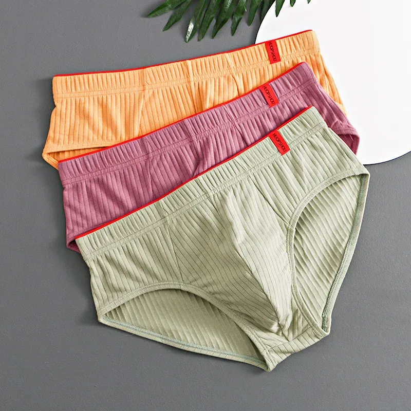 1/3PCS 남자 팬티 중반 허리 탄성 부드러운 통기성 방부제 U 볼록 스트라이프 솔리드 컬러 캐주얼 남자 속옷 속옷 남자 — image 25
