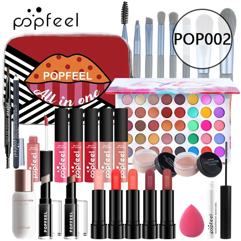 Dárková sada na make-up All-in-One s paletou očních stínů Foundation Lip Gloss štětce na oční linky a další kosmetické dárky