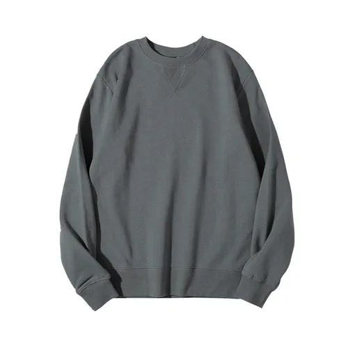 380g apretado partido pesado triángulo invertido suelto versátil sólido algodón Vintage otoño invierno manga larga suéter de cuello redondo — image 11