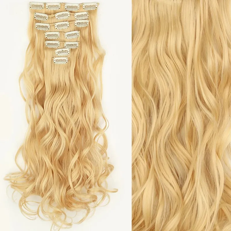 16 clip 7 pezzi / set estensioni dei capelli lungo rettilineo sintetico naturale nero biondo posticcio resistente al calore per l'acconciatura delle donne — image 18