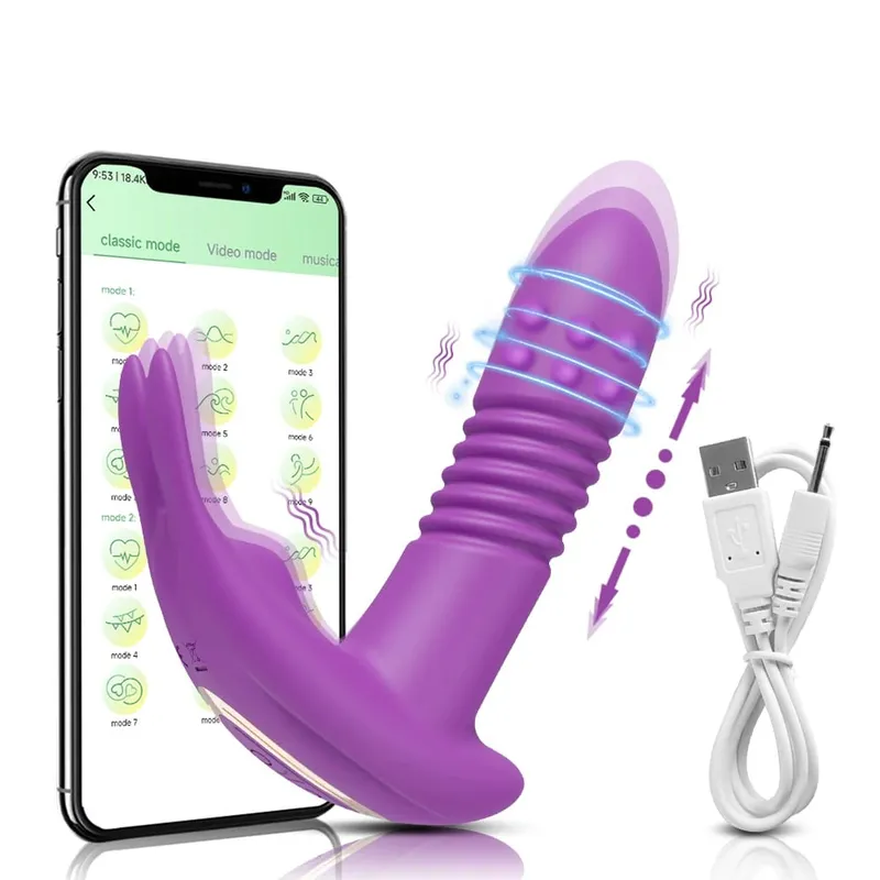 Kadınlar için APP Sokma Vibratör Dönen Teleskopik Yapay Penis Bluetooth G Noktası Klitoris Stimülatörü Seks Oyuncak Kadın Mastürbasyon