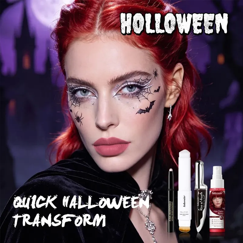 5 個ゴスハロウィンメイクアップセットファンデーションスティック赤一時的なヘアカラースプレーリップステインアイシャドウスティックコスプレパーティーメイク — image 1