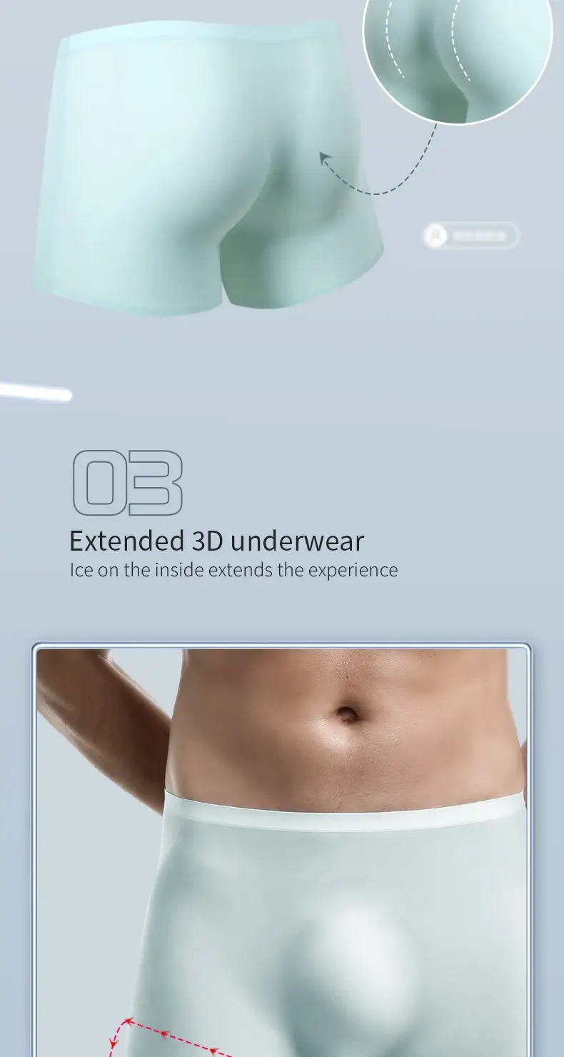 Ropa interior para hombres Calzoncillos tipo bóxer finos sin costuras de seda de hielo moldeados en 3D Pantalones cortos deportivos de verano de longitud extendida — image 6