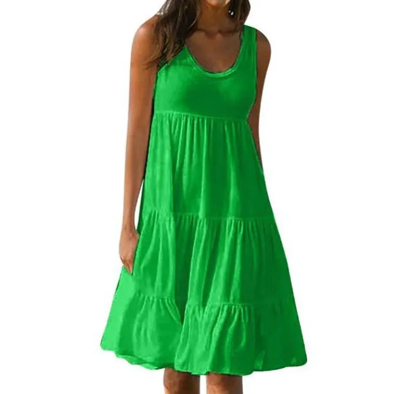 ผู้หญิงสบายๆชุดมินิ 2024 ฤดูร้อนElegantแขนกุดRufflesหลวมสั้นชุดBeach Party Sundress Oversize Streetwear — image 3