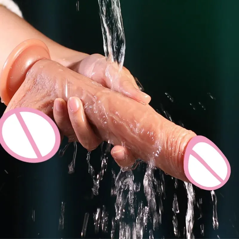 Pênis de pele realista empurrando vibrador remoto realista pênis com ventosa borracha artificial galo brinquedo sexual para mulher