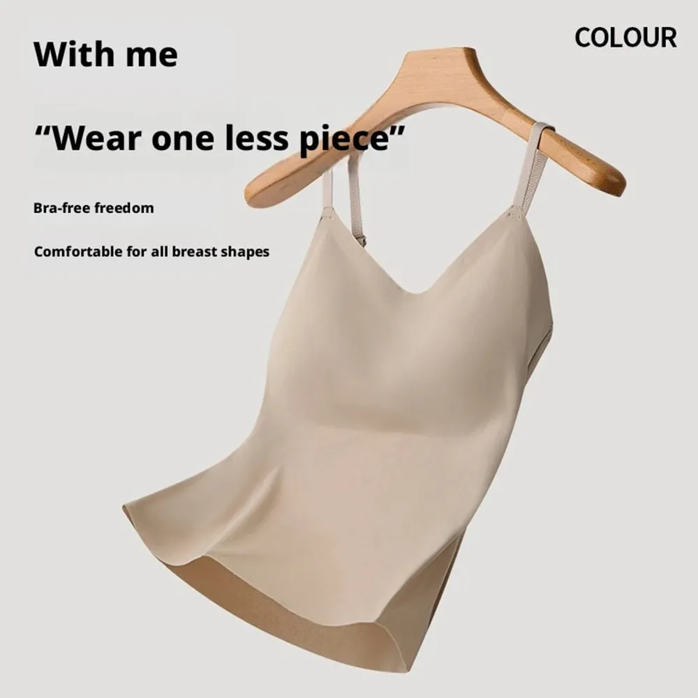 Bra Terbina dalam Cami Tank Top Tali Spaghetti Boleh Laras U-Neck Padded Payudara Sokongan Shapewear Seamless Slim Undergarment Vest — image 2
