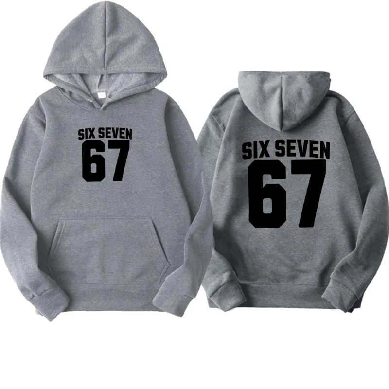 Felpa con cappuccio da uomo Six Seven 67 Numero Lettera Felpa pullover con stampa fronte-retro Manica lunga Allentata Casual Top con cappuccio Streetwear — image 7
