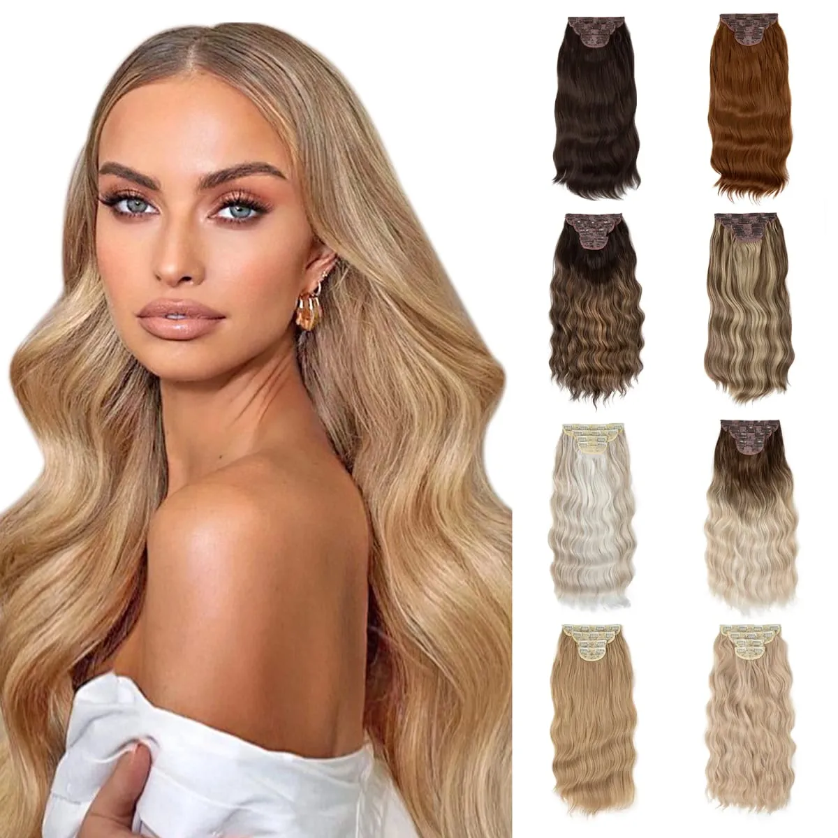 22 "4 sztuk/zestaw syntetyczne doczepiane włosy eleganckie długie faliste grube treski codziennego użytku brązowy blond naturalne sztuczne włosy — image 2