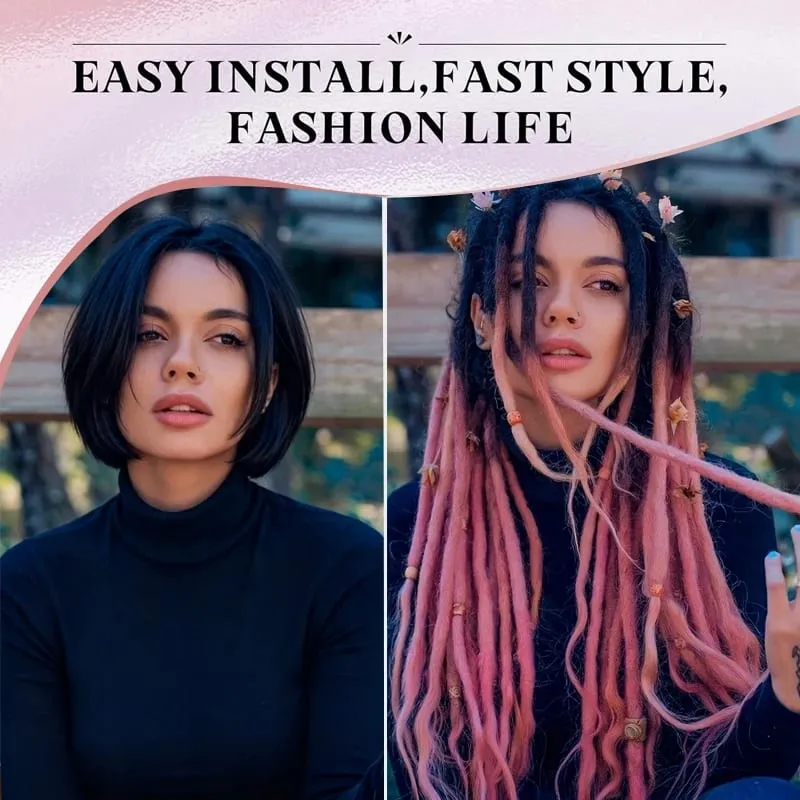 2Pcs 24"Clip‑in Synthetic Braided Hair Extensions with BB Clips Handmade Crochet Hair Pieces for Cosplay Hip‑Hop Festival — image 5