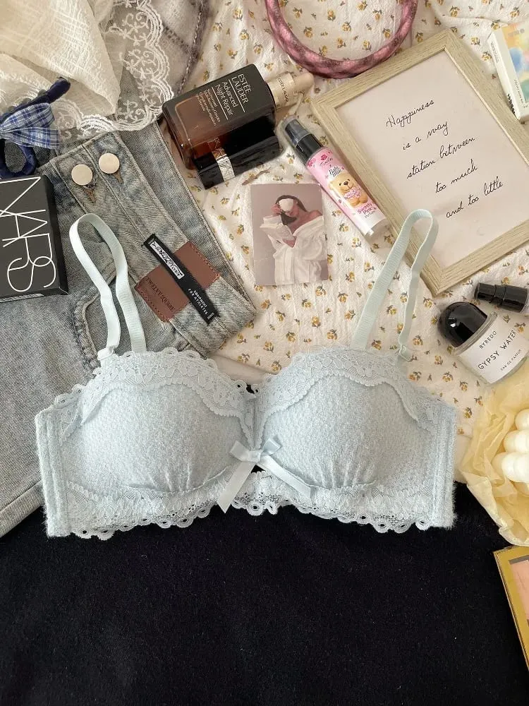 Ensemble de Lingerie en dentelle, soutien-gorge rembourré Non filaire, demi-tasse, petit buste, sous-vêtements Sexy Anti-affaissement pour femmes, toutes saisons, bonnet S-XLAB, nouvelle collection — image 3