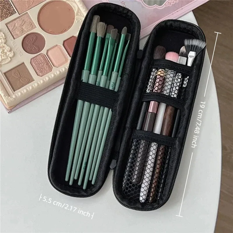 (N) Black Cosmetic Storage Bags Waterproof Double Zipper Makeup Brushes Case Women Bag Portable Travel Brush Holder Pen Case Box