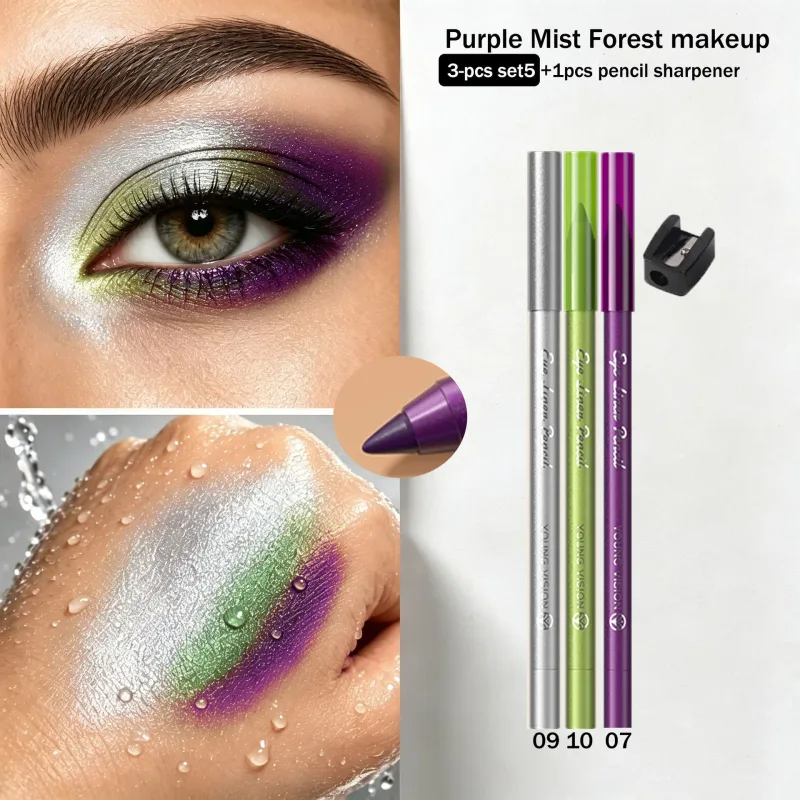 3 Buah Pensil Eyeliner Mutiara Biru Hijau Ungu Pensil Eyeshadow Multifungsi Riasan Eyeliner Pigmen Tinggi Tahan Air — image 11