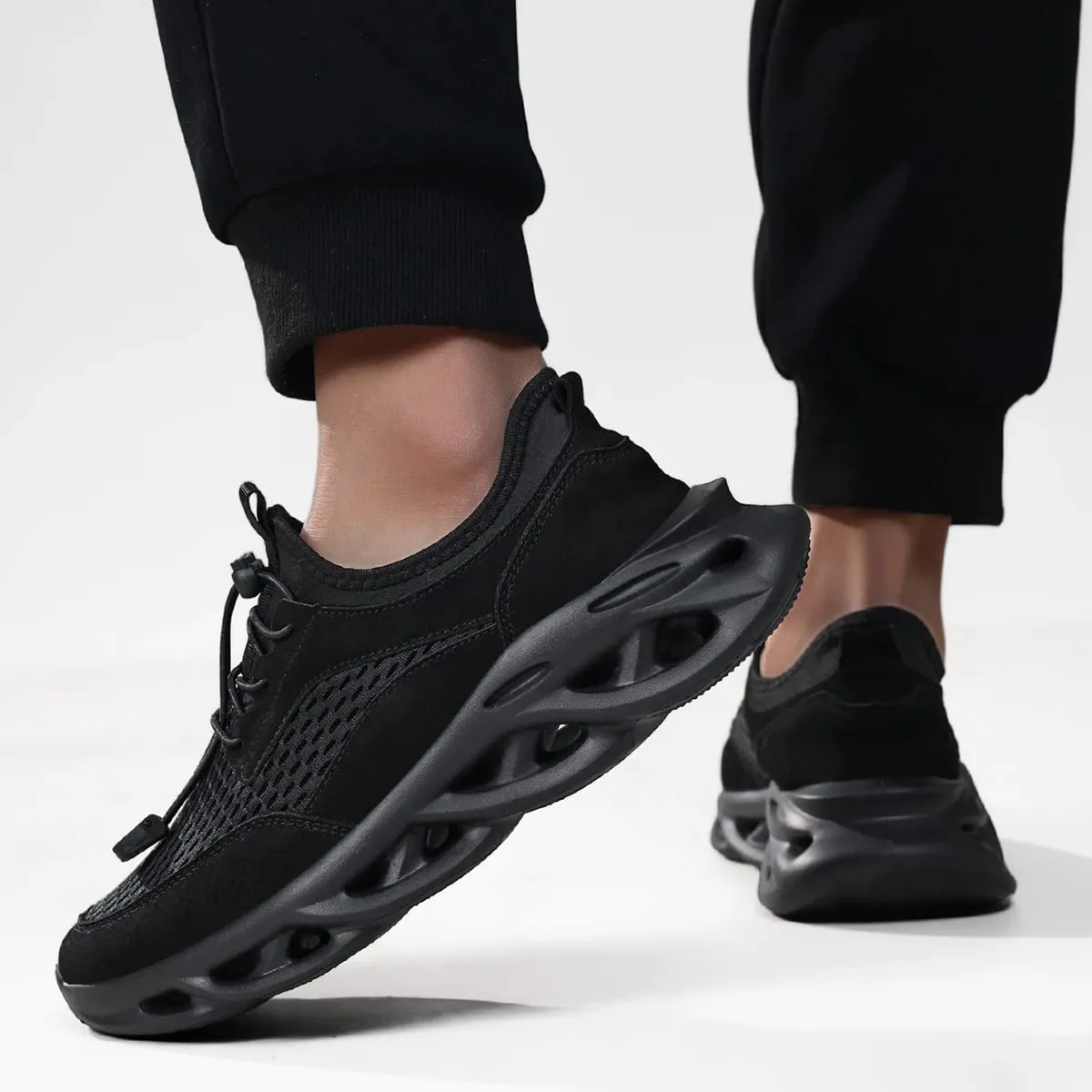Comfortabele heren wandelschoenen effen zwarte mode — image 3