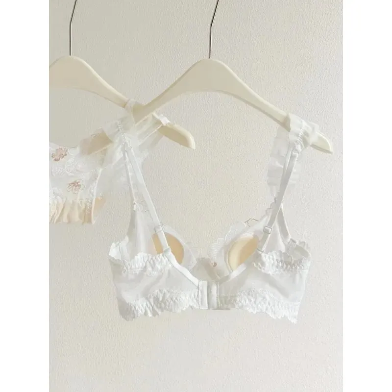 Ensemble de soutien-gorge français en dentelle florale, à armatures douces, bonnet de lapin Ultra fin, grande taille, minimiseur, ensemble de Lingerie Sexy pour femmes, usage quotidien — image 5