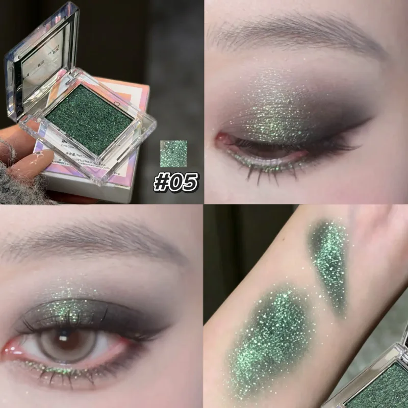 Monokrom blå metallisk øjenskygge diamant glitter grøn øjenskygge highlighter palet funklende perleskinnende lilla øjenmakeup — image 8