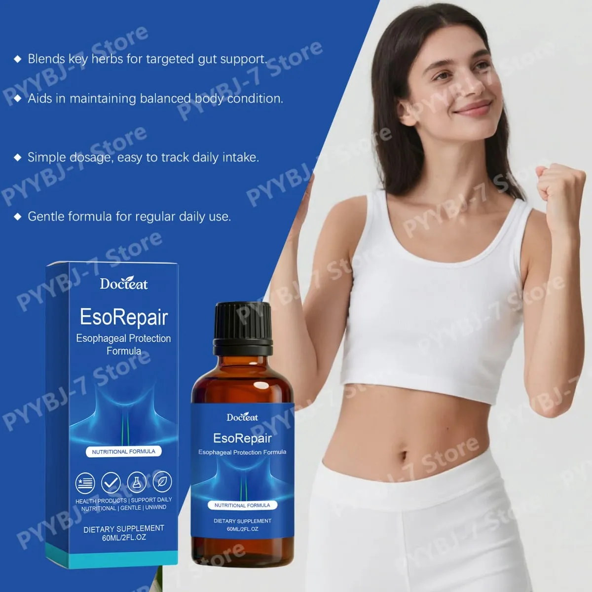 Fordøjelses- og tarmstøttetilskud Flydende urteblanding med vitaminer Aloe Vera Gurkemeje Druefrø 60ml Tarmsundhed — image 4