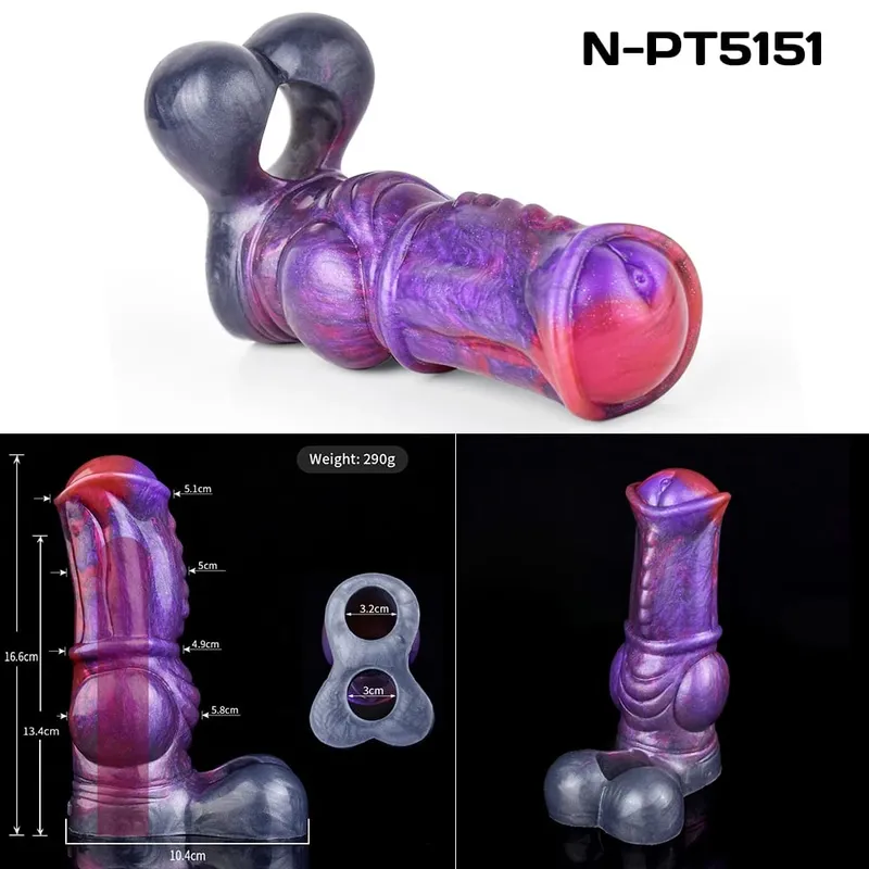 Multi-ประเภทเปิดแฟนตาซี Hollow Dildo ซิลิโคน Cock Sheath ชายอวัยวะเพศชาย Anti-DROP แหวนของเล่นสำหรับผู้ใหญ่ 18 + — image 12