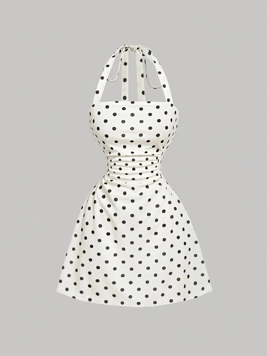 Ladies Summer Halter Mini Dress Polka Dot Pattern Graduation Ceremony Music Festival Dance Party Vacation Suitable — image 2