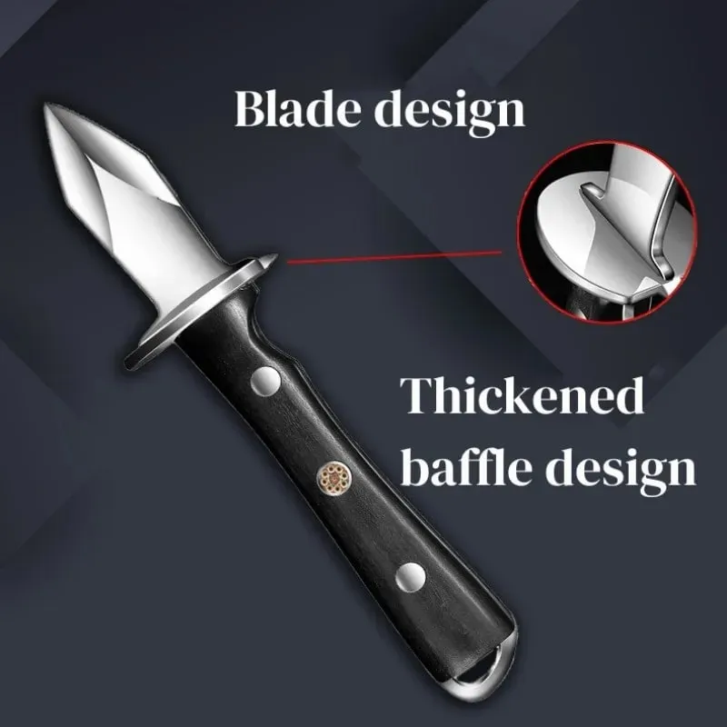 Coltello per ostriche in acciaio inossidabile in legno di colore nero Accessori per utensili da cucina Gadget apriscatole addensati di lusso leggeri — image 2