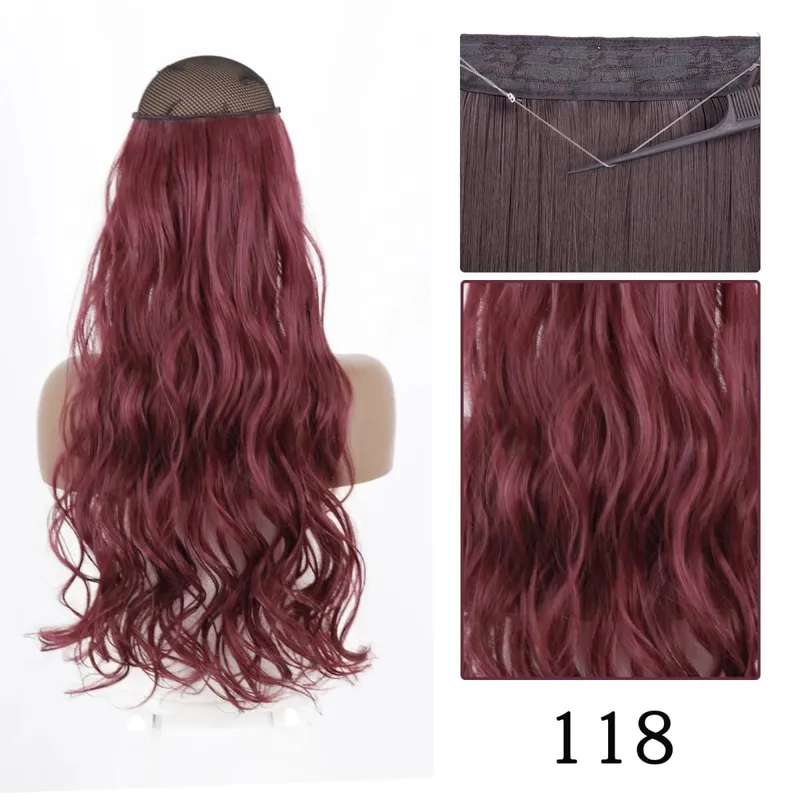 Estensioni dei capelli sintetiche senza clip regolabili con linea di pesce, parrucchino naturale biondo marrone ondulato lungo resistente al calore per le donne — image 26