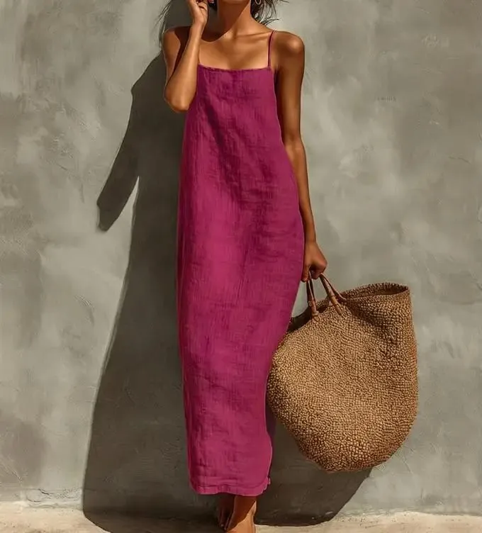 ฤดูร้อนผู้หญิงสีทึบสบายๆลื่น Sundress ทราย Beachwear แขนกุดหลวม Maxi ยาวชุดวันหยุด — image 14
